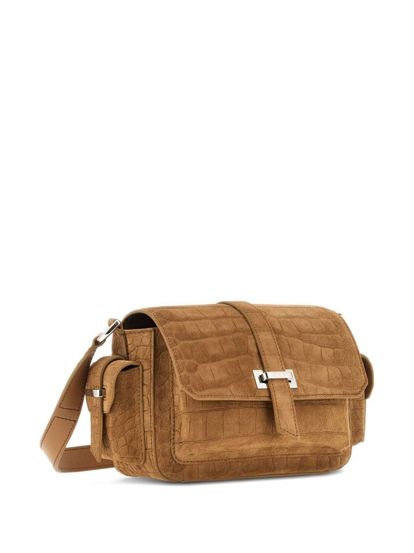 Hogan Crocodile-Embossed Vitello Leather Shoulder Bag