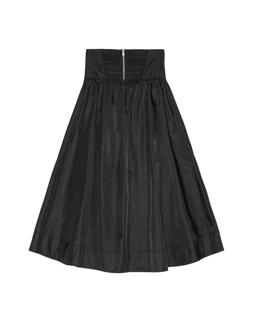 Ganni Long Black Nylon Skirt With Fitted Waistband