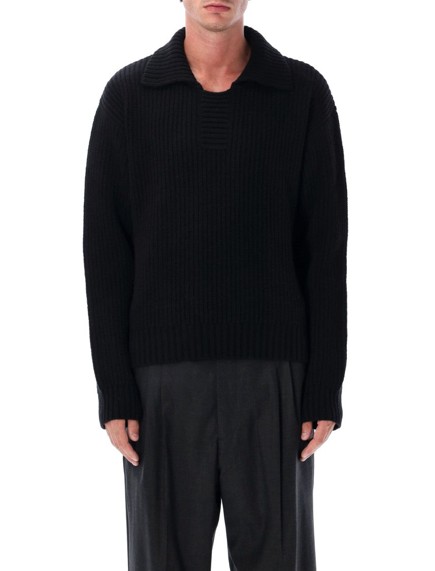 Mfpen Open Collar Ribbed Knit Sweater