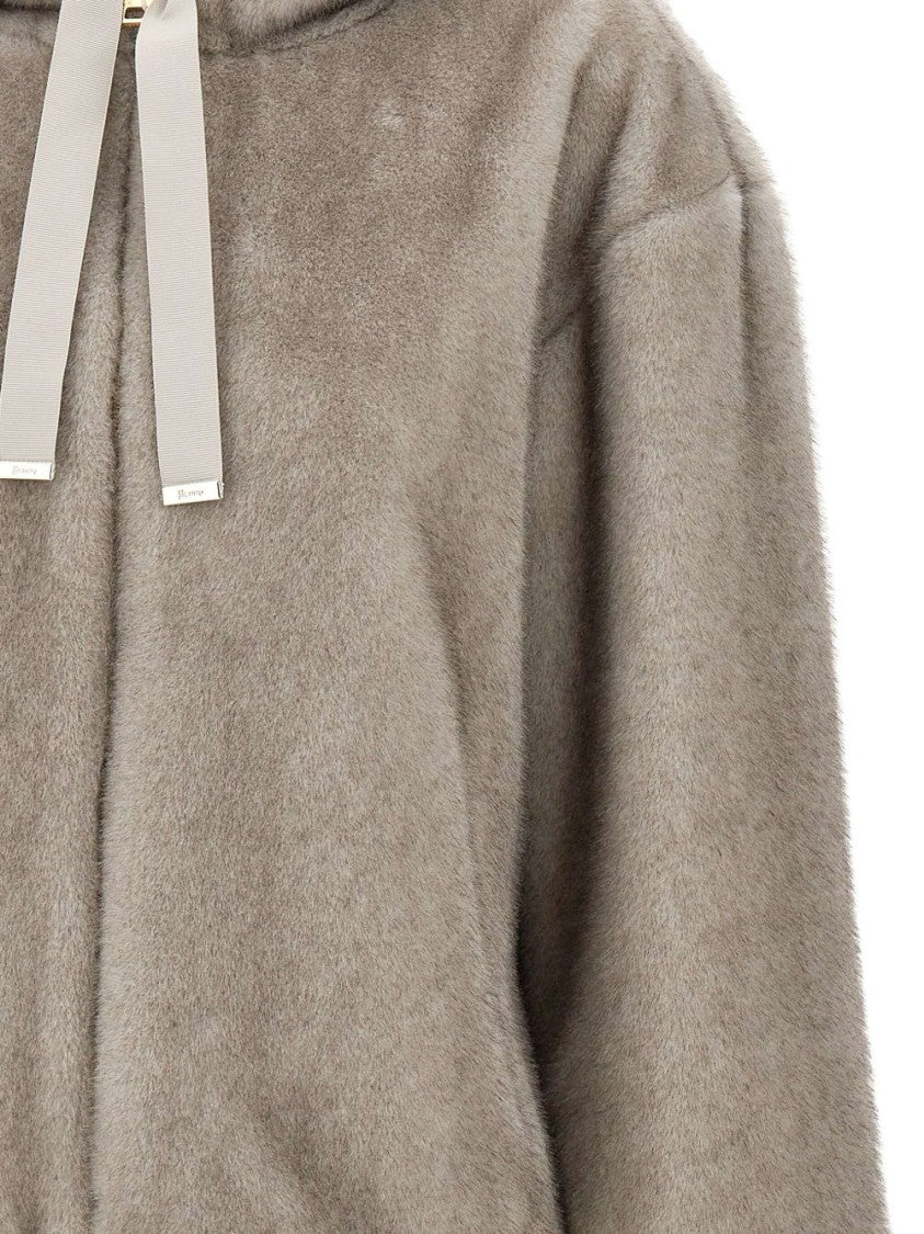 Herno Soft-Textured Grey Coat With Hood And Relaxed Fit