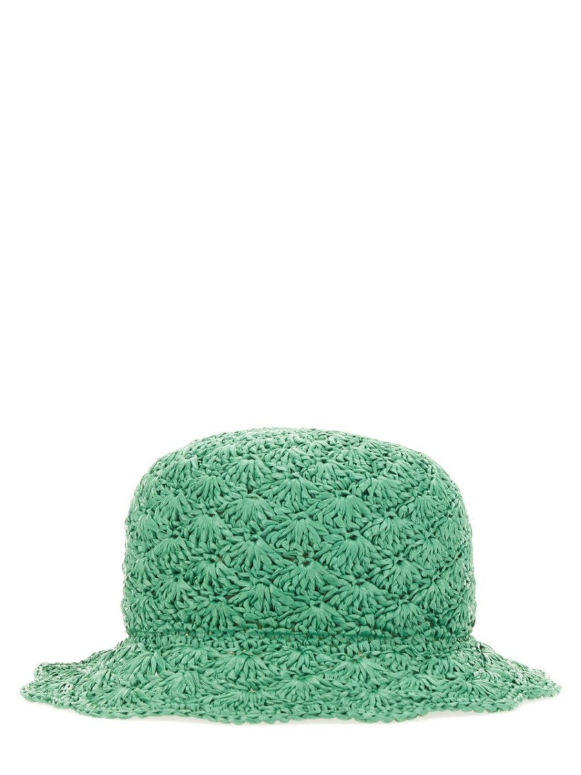 Red (V) Textured Raffia Bucket Hat With Wide Brim