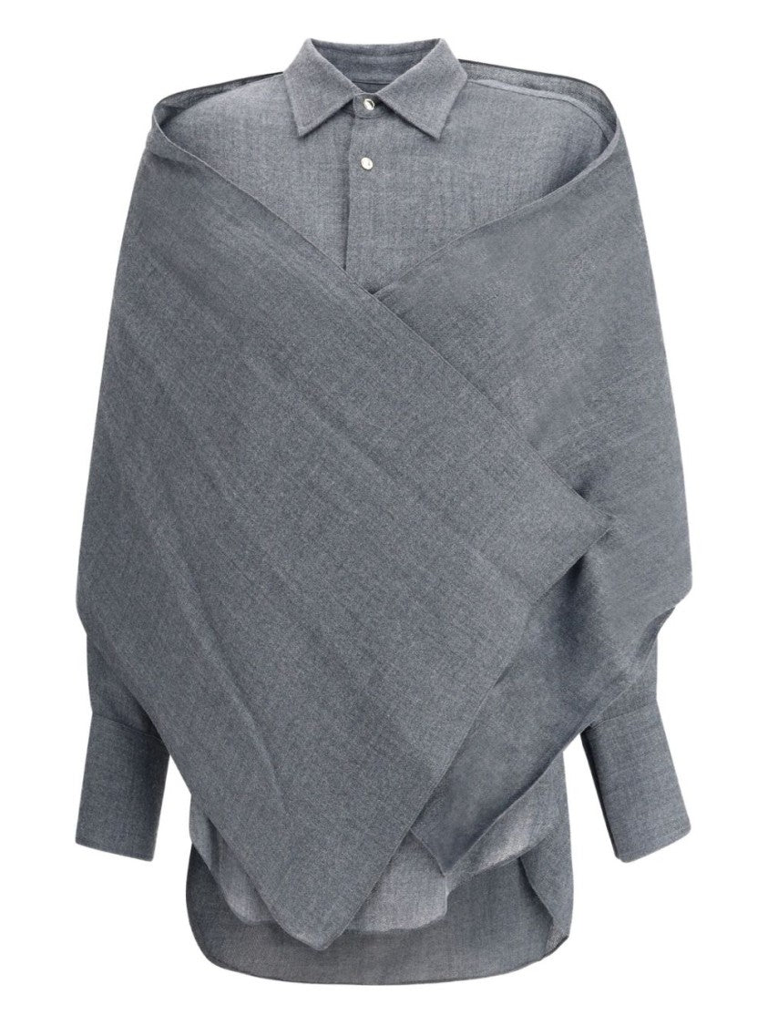 Darkpark Draped Wool Shirt With Textured Fabric
