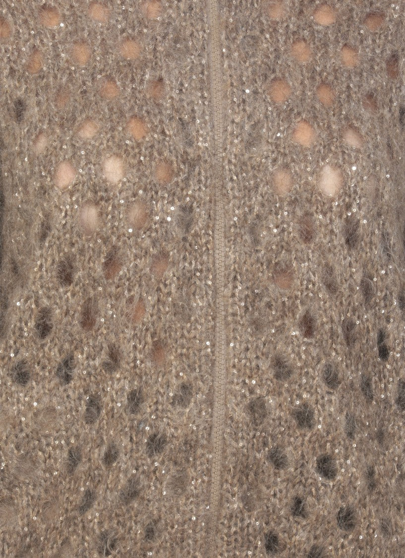 Brunello Cucinelli Hooded Mohair Cardigan With Paillettes