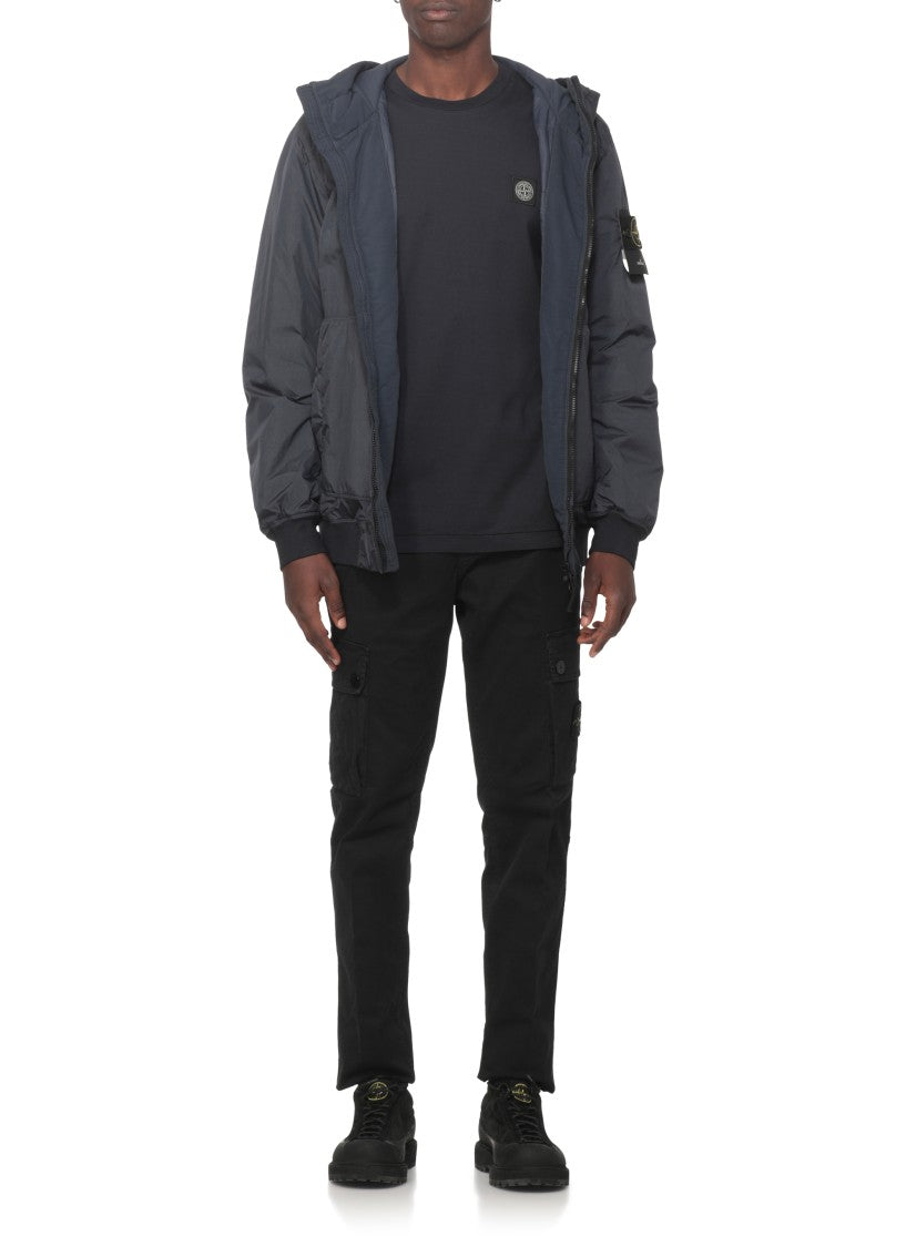 Stone Island Dark Blue Cotton T-Shirt Featuring Iconic Logo Patch