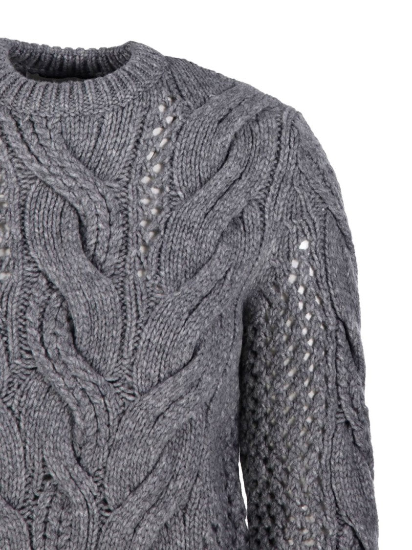 Sportmax Cable Knit Sweater With Eyelet Details And Crew Neck