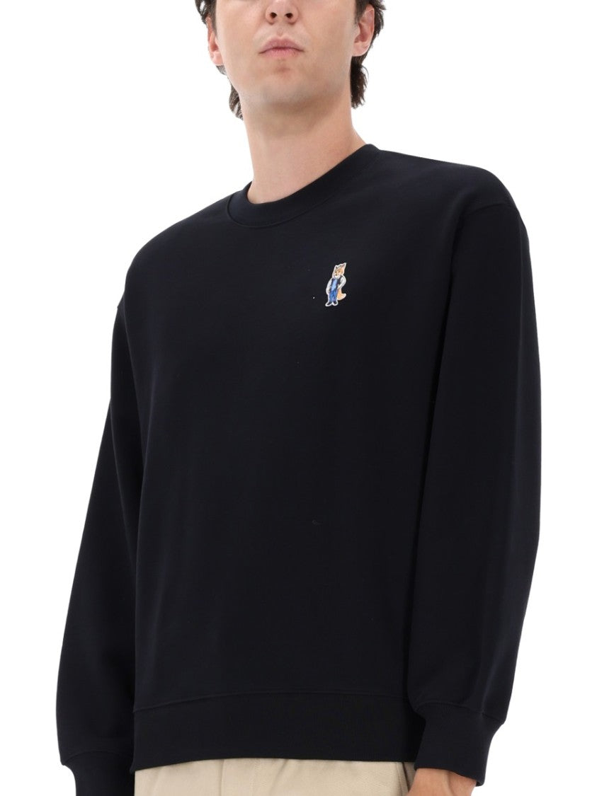 Maison Kitsuné Relaxed-Fit Black Sweatshirt With Embroidered Emblem