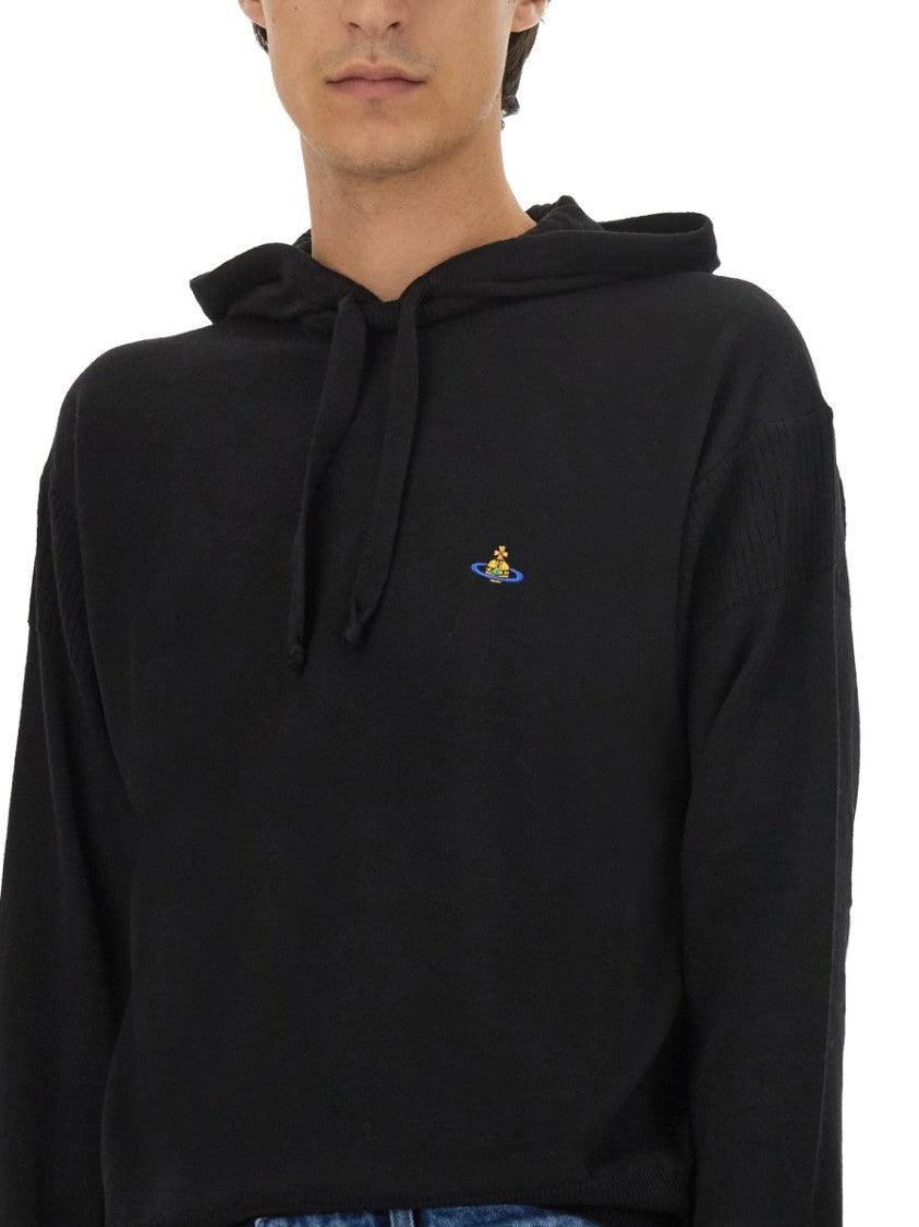 Vivienne Westwood Black Virgin Wool Sweatshirt With Embroidered Logo