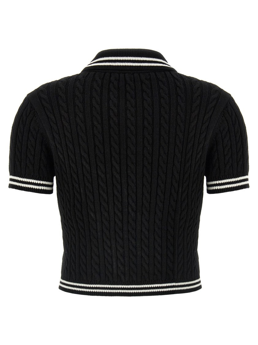 Alessandra Rich Braided Cotton Polo Shirt With Contrast Details