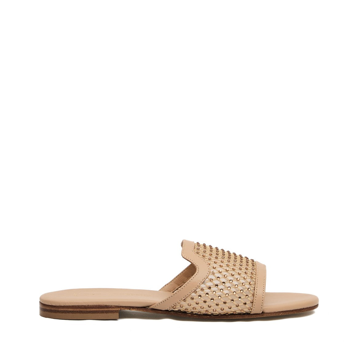 Paola Fiorenza Beige Leather Slipper And Rhinestones