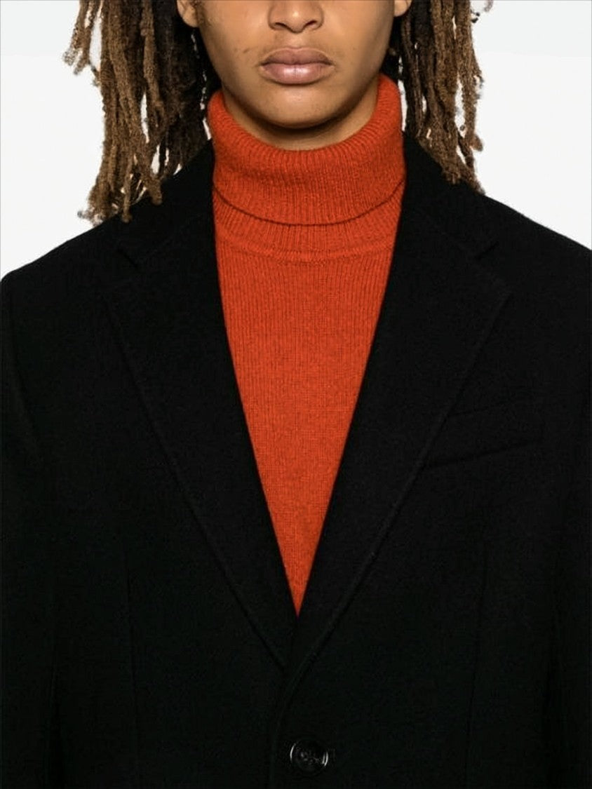 Ami Tailored Long Coat With Notched Lapel And Minimalist Design