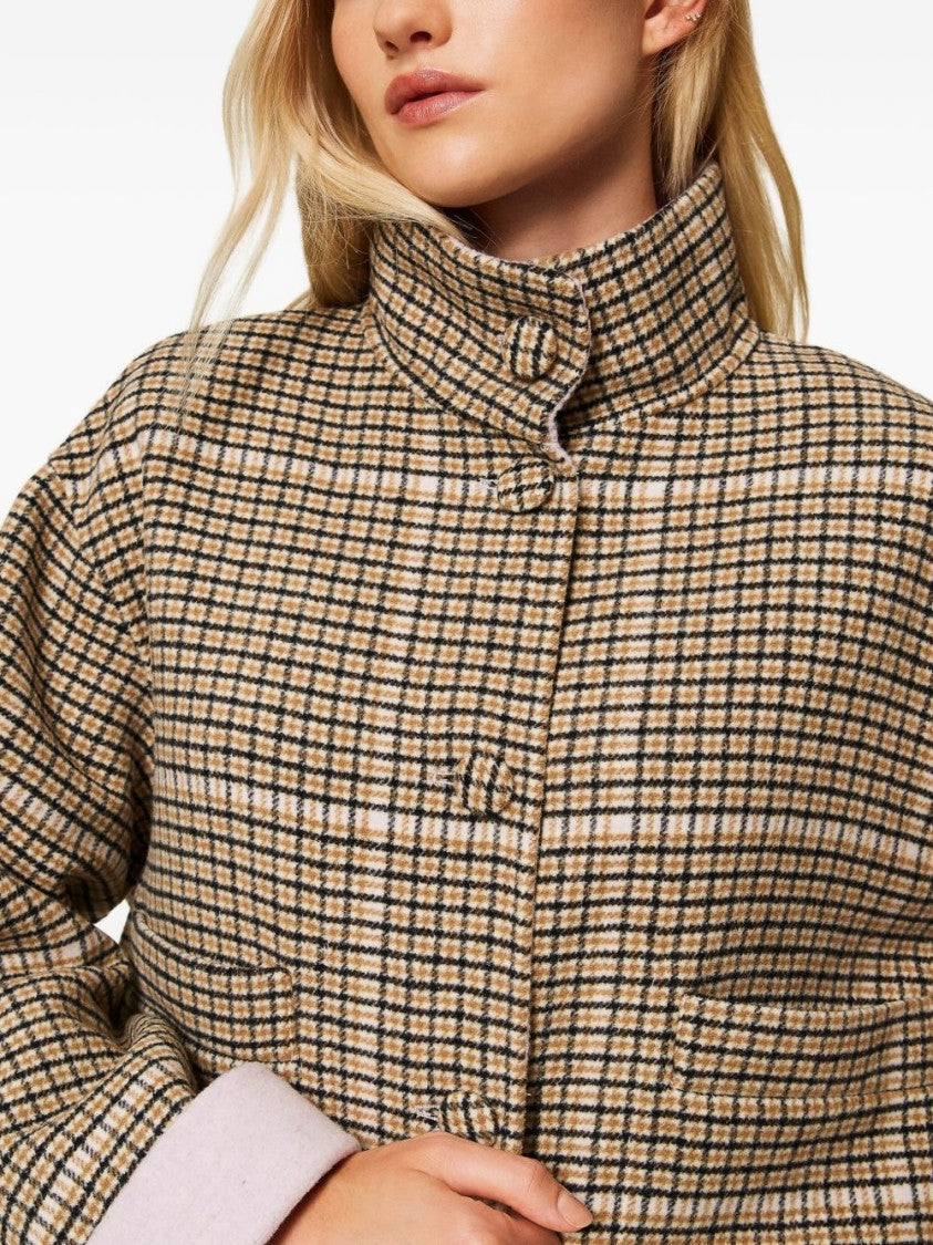 Twin-Set Boxy Cropped Jacket With Checked Pattern