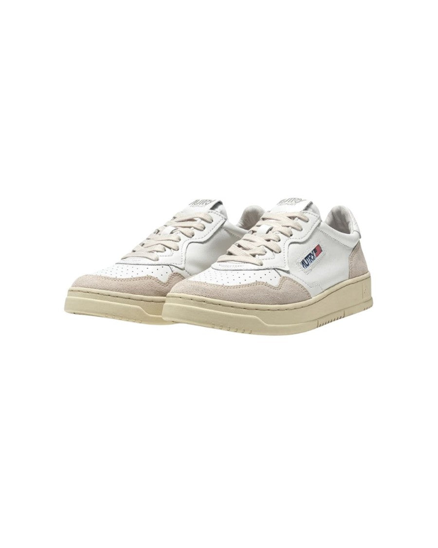 Autry Medalist Low Sneakers In White Leather And Beige Suede