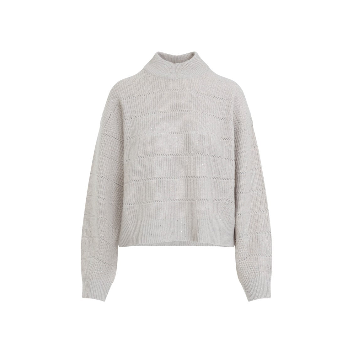 Brunello Cucinelli Textured High Neck Cashmere-Wool Blend Sweater
