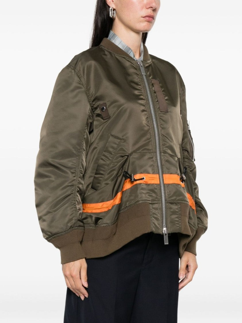 Sacai Short Jacket With Khaki Base And Orange Stripe Detail