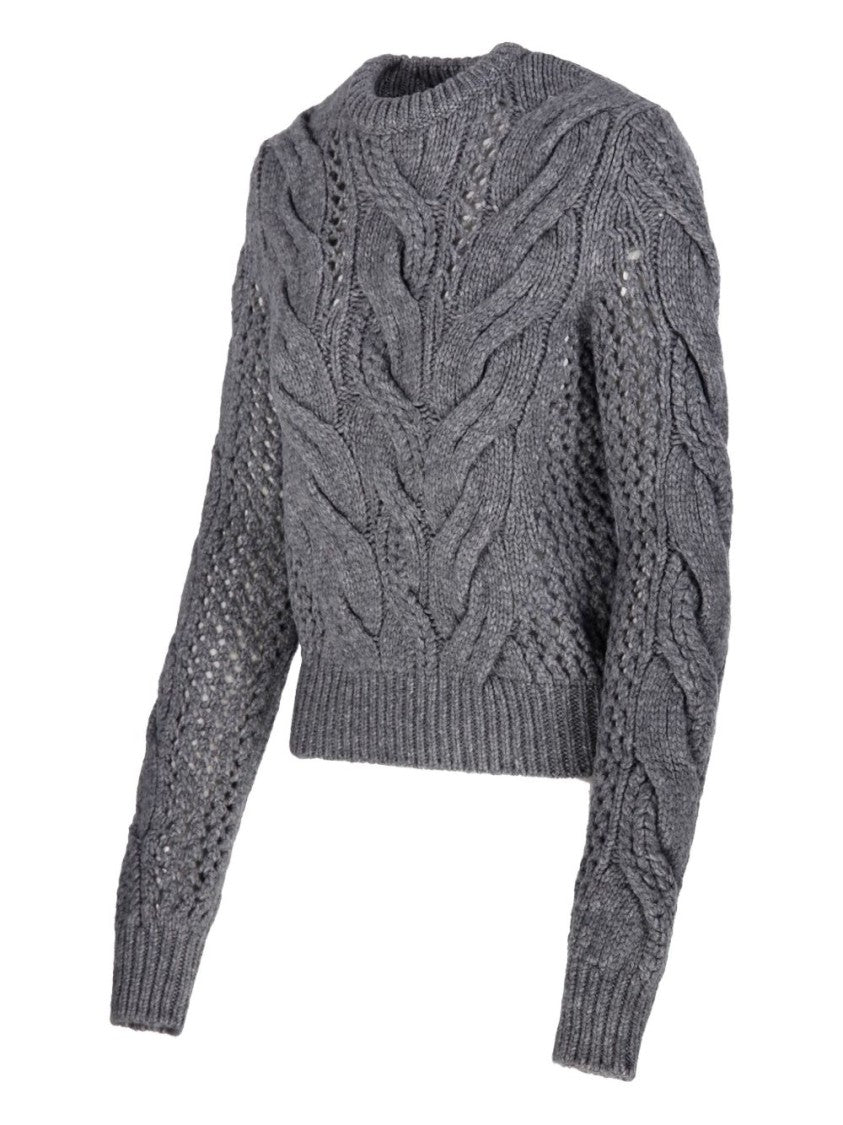 Sportmax Cable Knit Sweater With Eyelet Details And Crew Neck