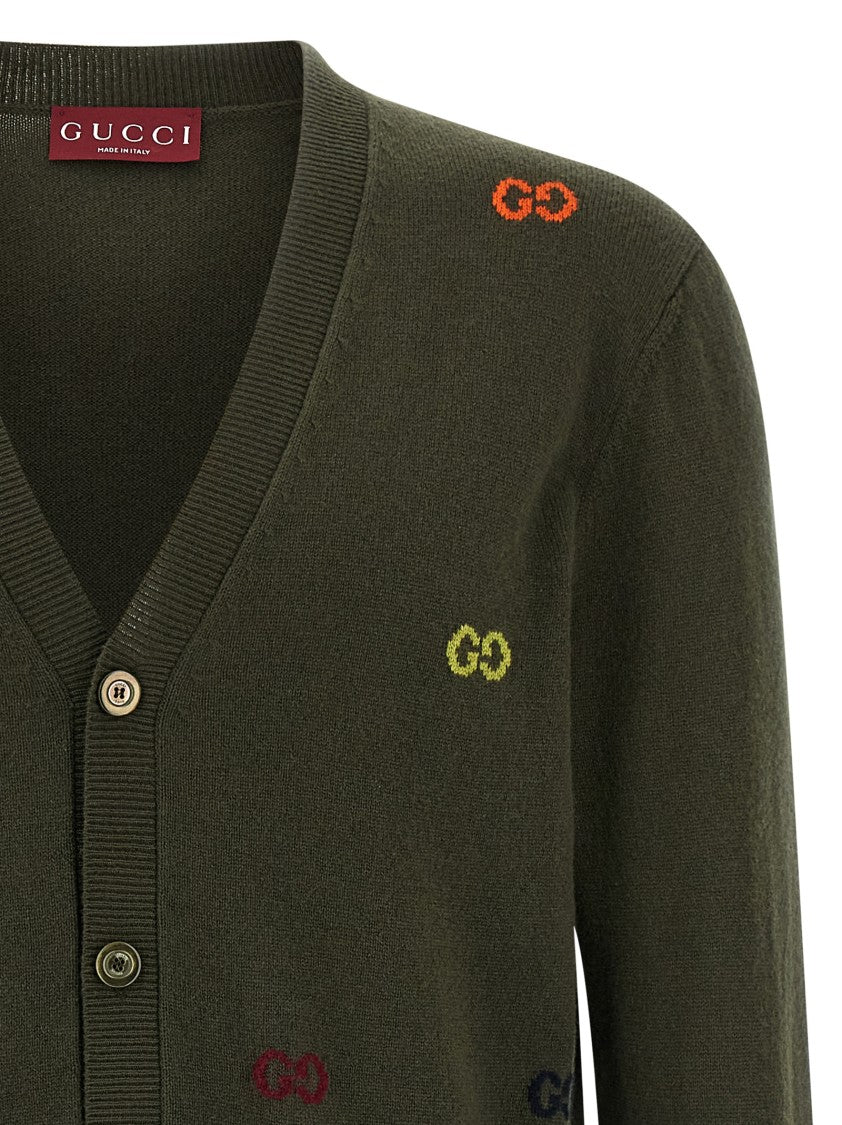 Gucci Fine Cashmere Cardigan With Multicolored Gg Intarsia