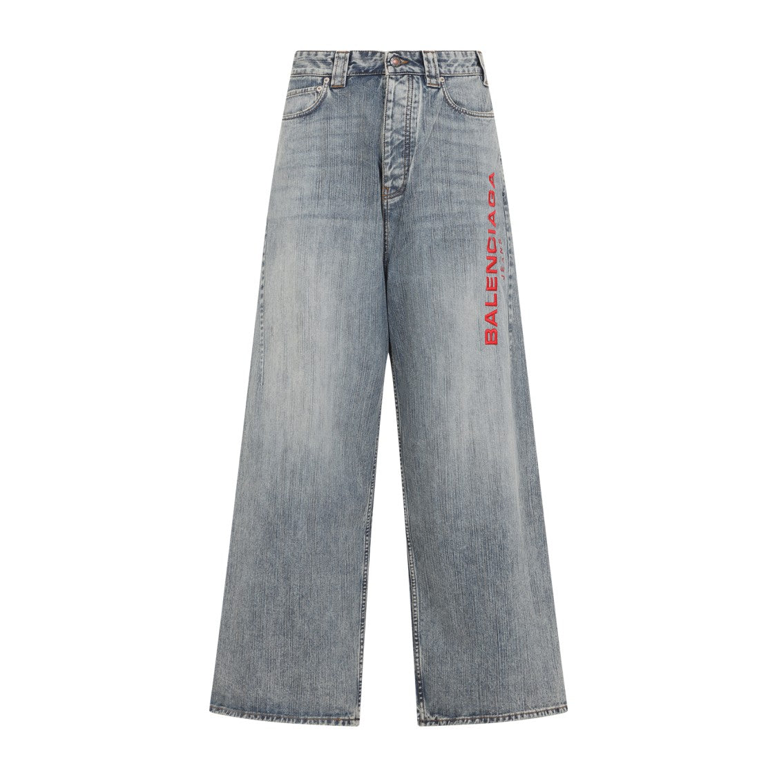 Balenciaga Stained Blue Cotton Baggy Pants
