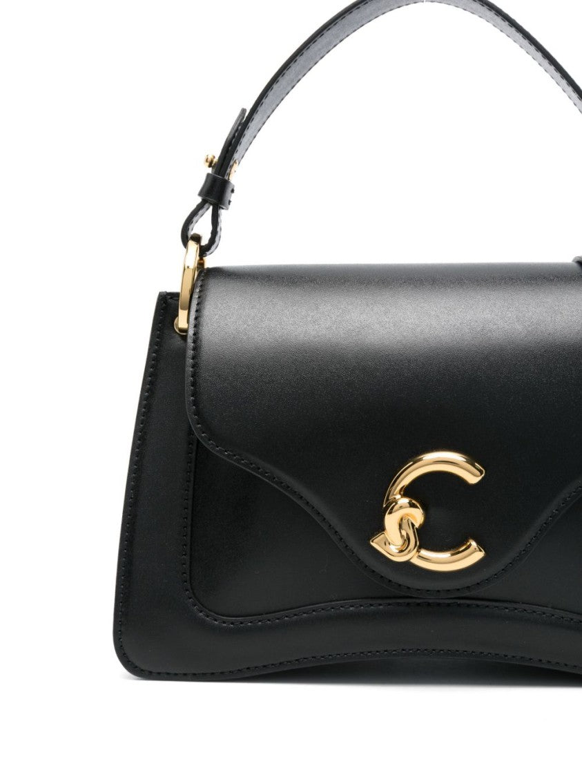 Coccinelle Nero Vitello Leather Handbag With Gold-Tone Clasp