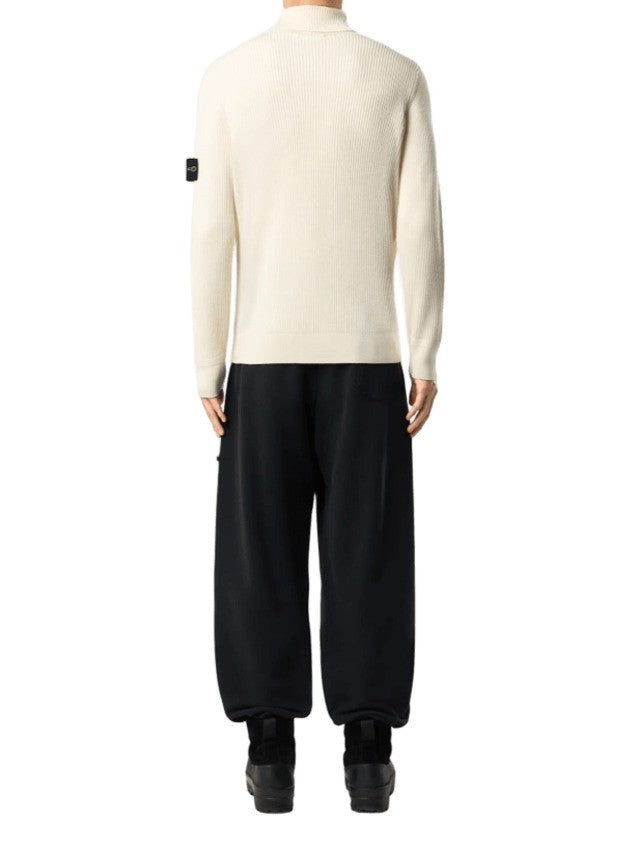 Stone Ribbed Turtleneck Sweater With Distinctive Badge