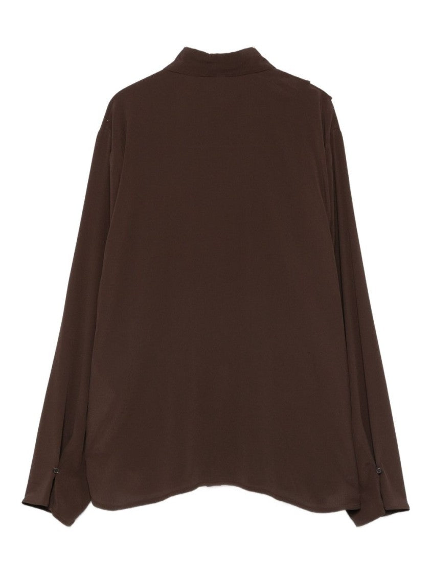Seventy Sergio Tegon Asymmetrical Ruffle Detail Brown Blouse