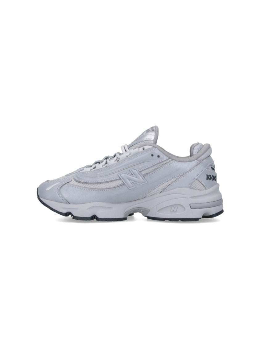 New Balance Round Toe Grey Mesh Sneakers With Textured Rubber Sole