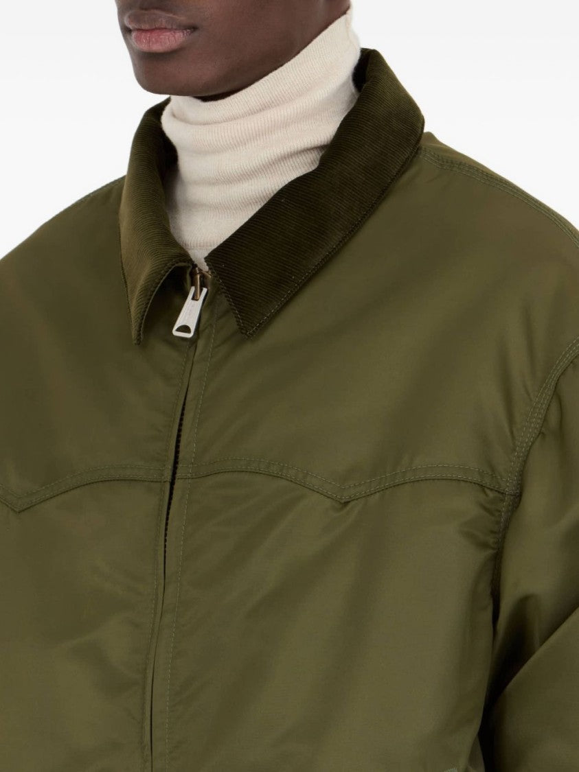 Maison Margiela Boxy Olive Green Jacket With Corduroy Collar