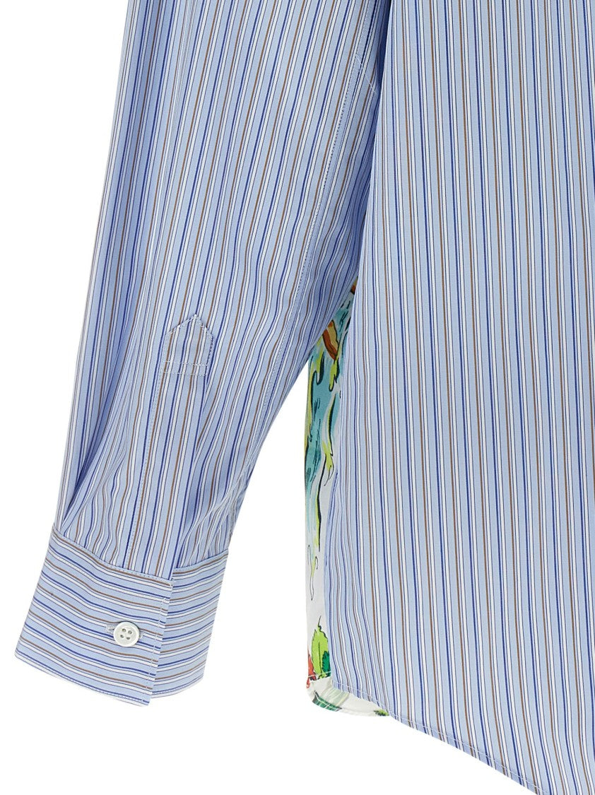 Comme Des Garçons Patterned Insert Cotton Poplin Shirt With Asymmetric Hem
