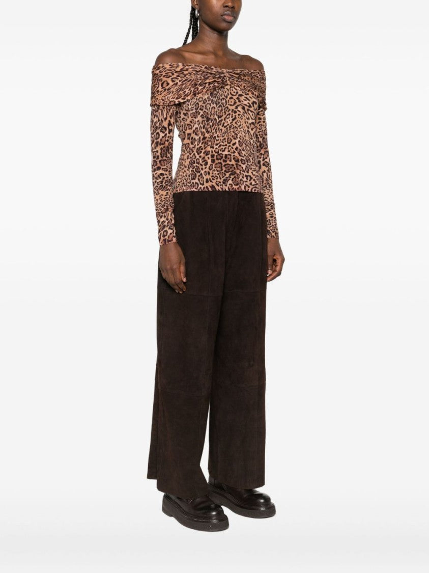 Twin-Set Animal Print Off-The-Shoulder Wool Sweater