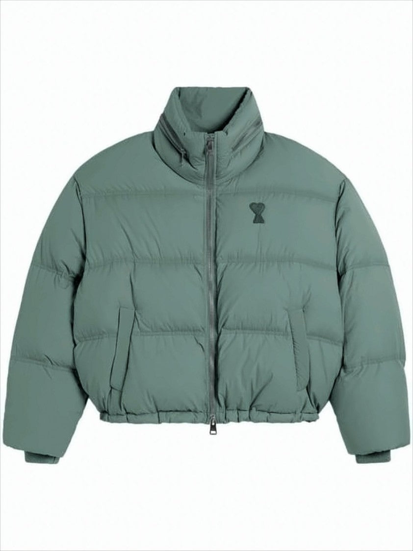 Ami Cropped Puffer Jacket With High Stand Collar