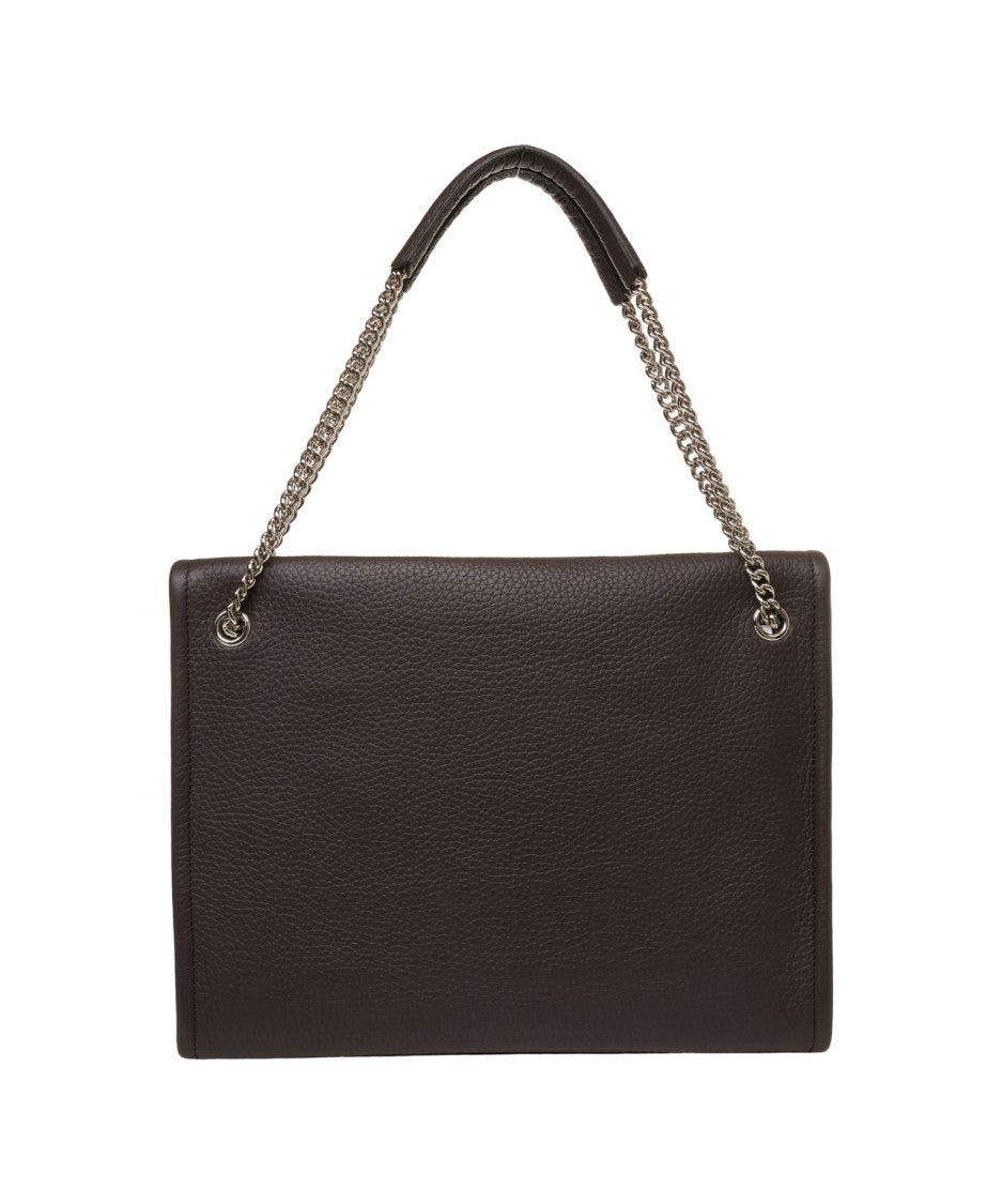 Orciani Hammered Leather Shoulder Bag With Removable Chain Strap