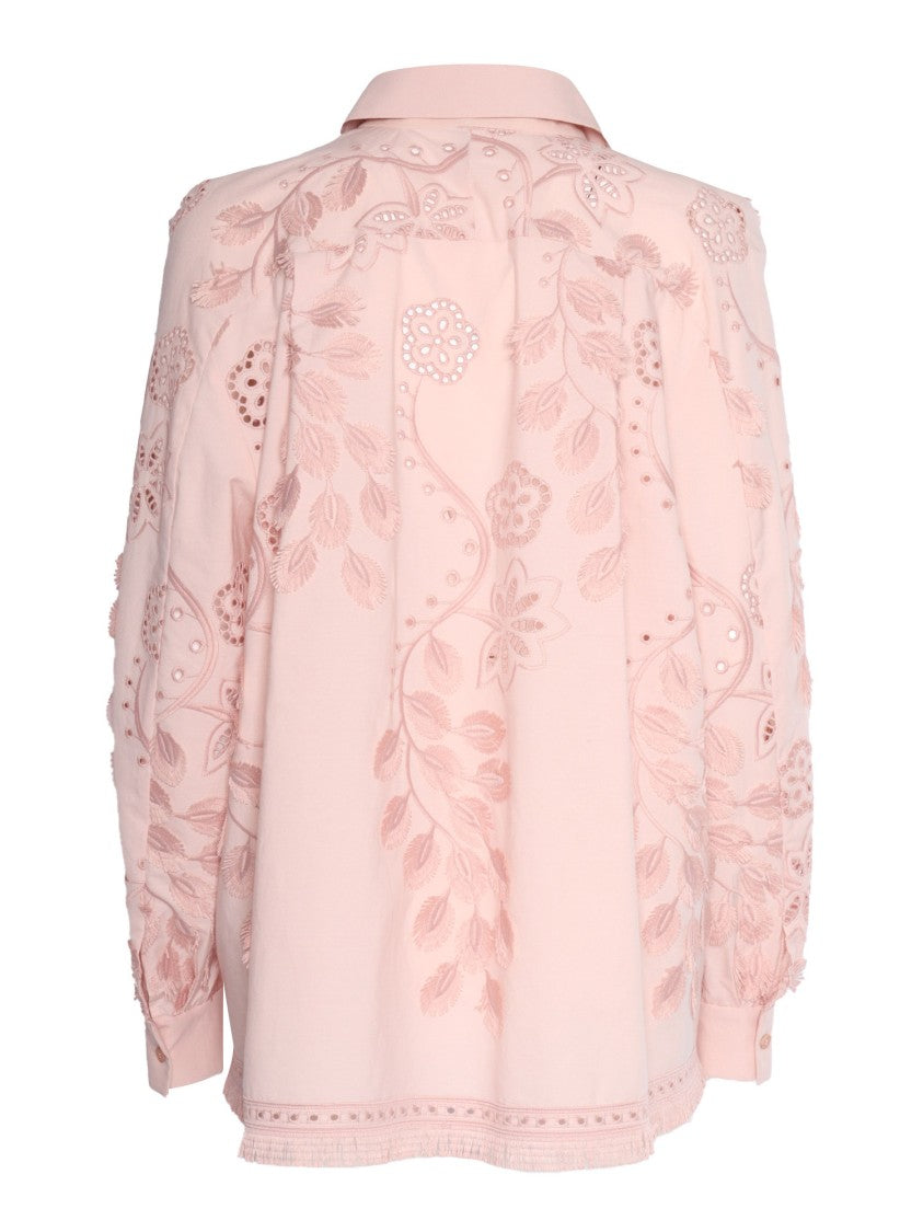 Alberta Ferretti Intricate Floral Embroidery Pink Shirt