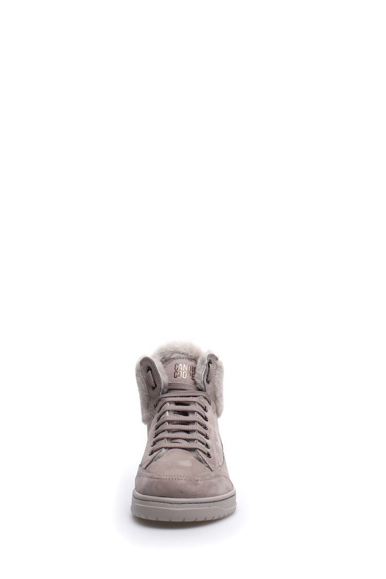Candice Cooper Lace-Up Flat Shoes With Plush Fur Collar