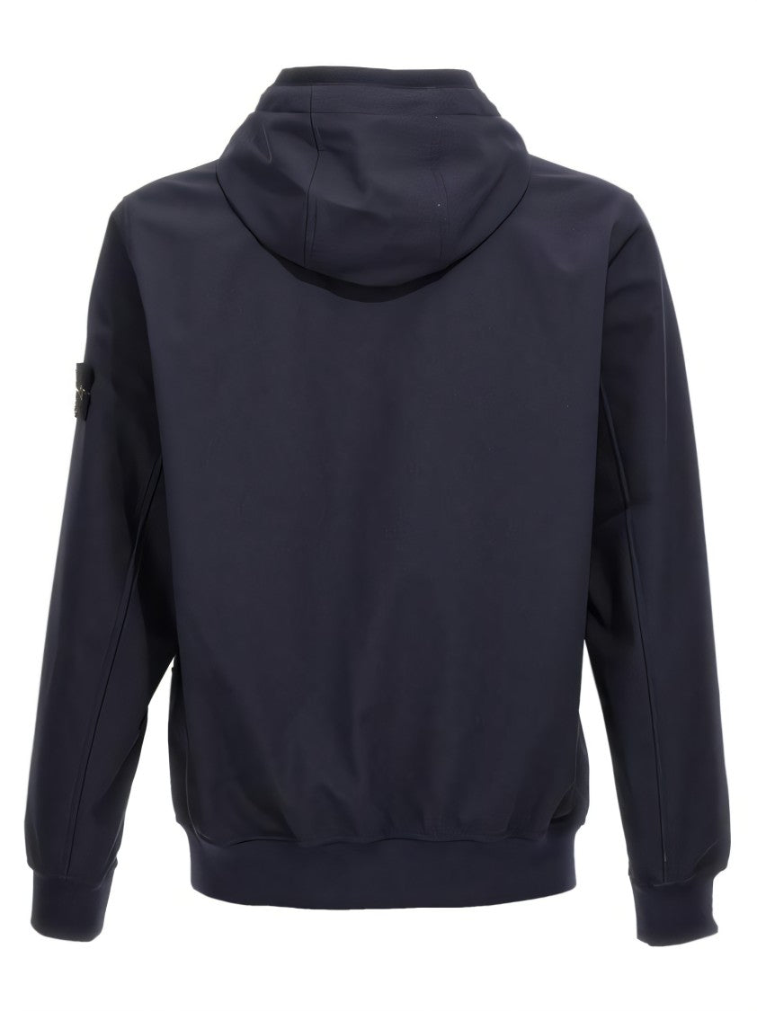 Stone Island Hooded Black Jacket With Multiple Zippered Pockets