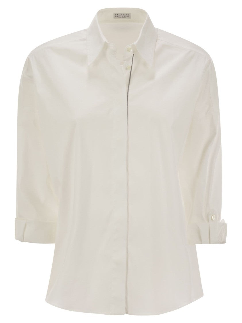 Brunello Cucinelli Stretch Cotton Poplin Shirt With Shiny Trim