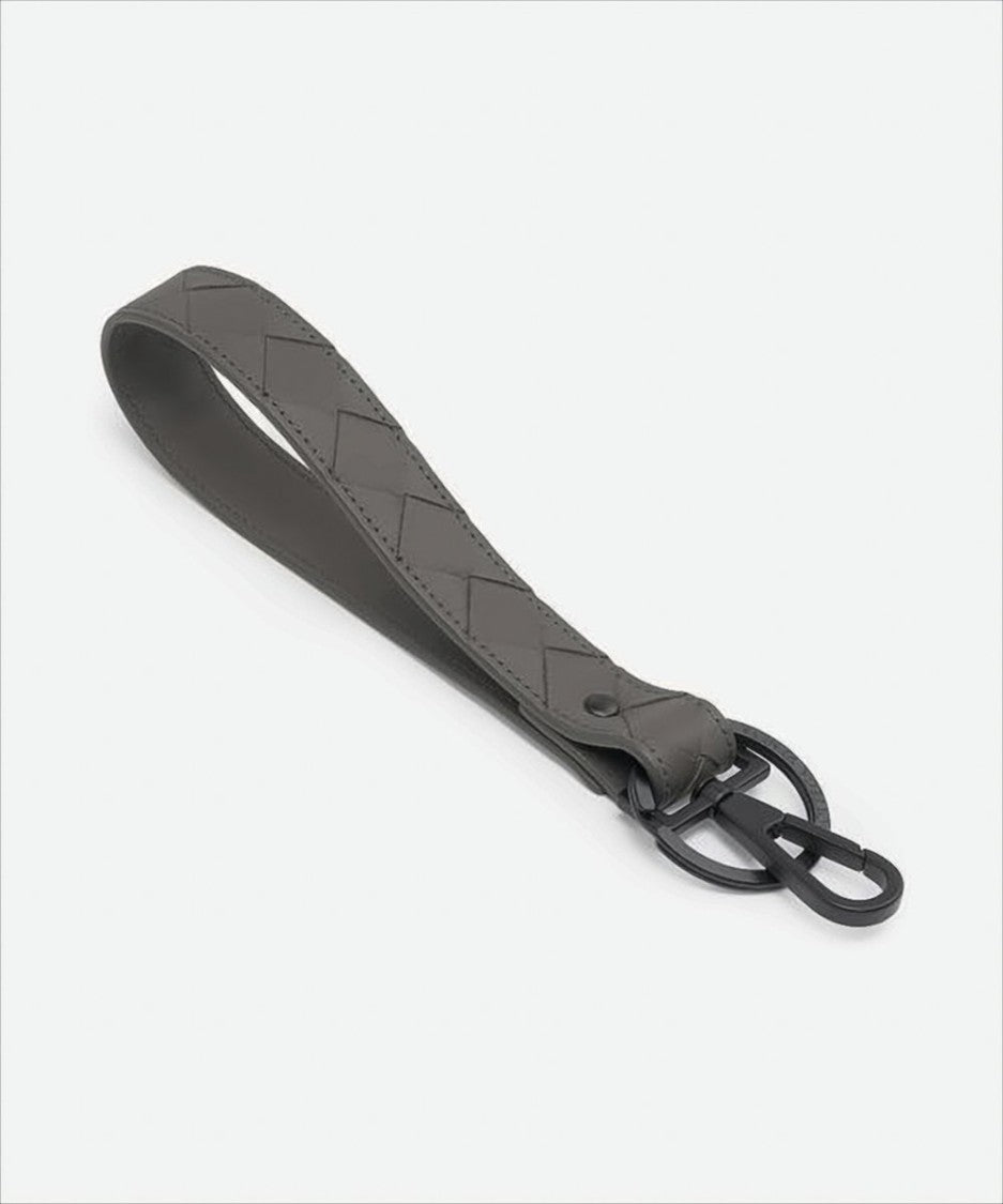 Bottega Veneta Looped Leather Keyring With Woven Pattern And Matte Black Clasp