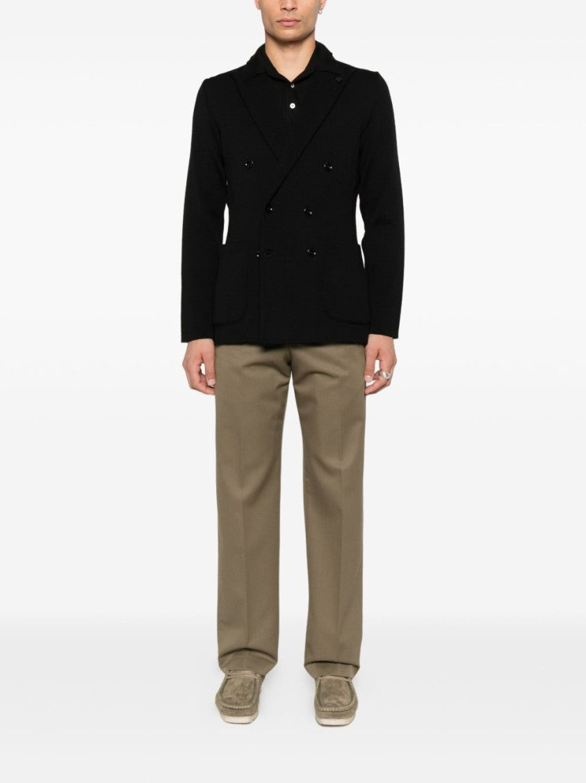 Lardini Double-Breasted Black Tailored Jacket With Structured Lapel