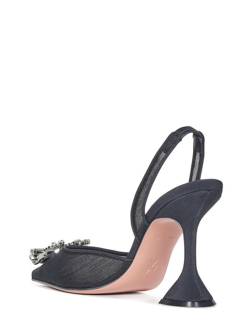 Amina Muaddi Black Mesh Pumps With Starburst Brooch
