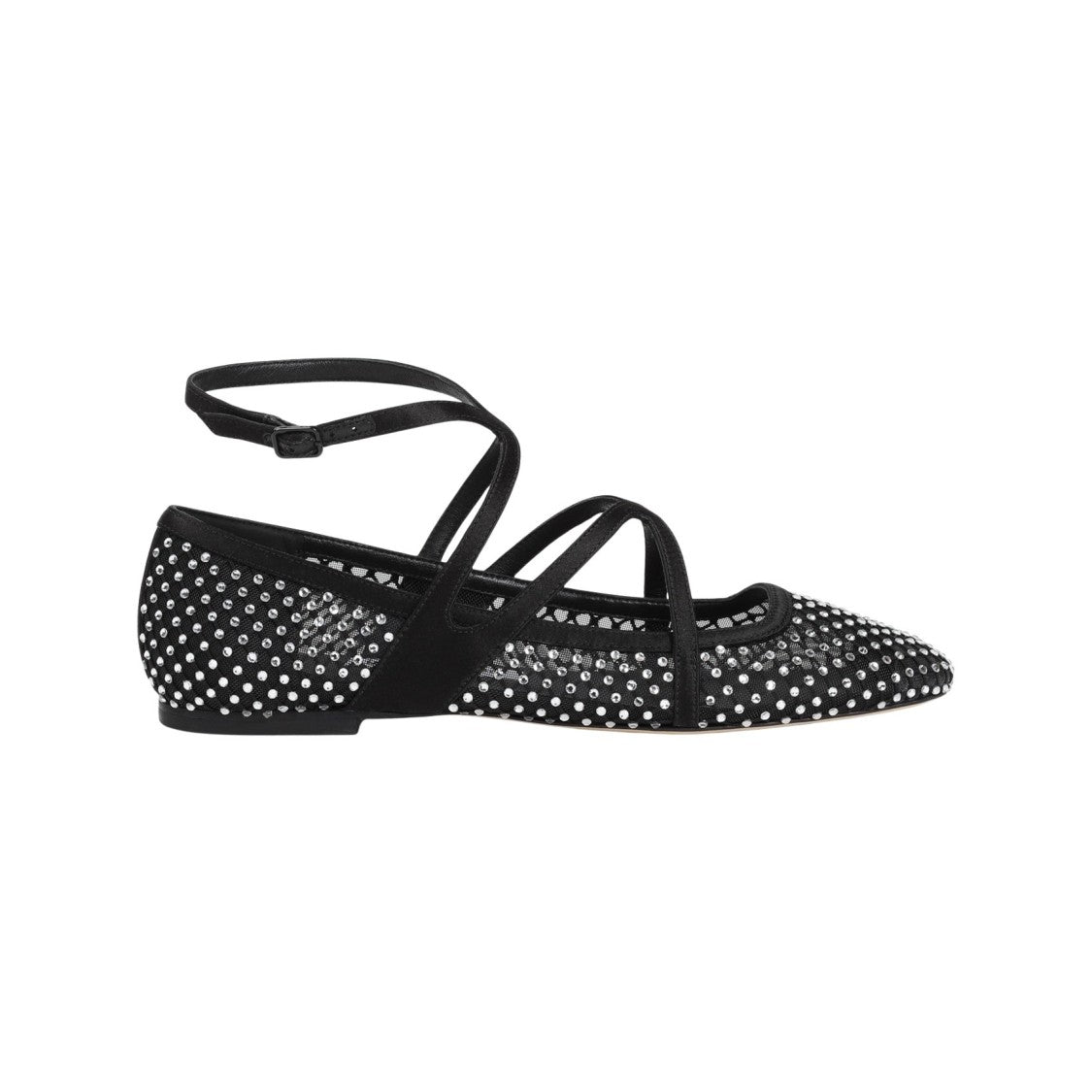 Jimmy Choo Black Leather And Mesh Ballerinas