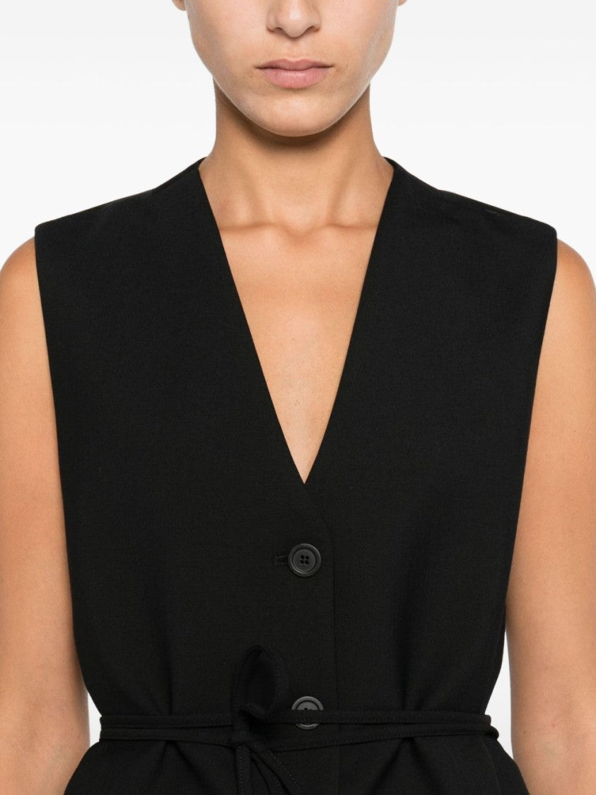 Semi Couture Sleeveless Black Gilet With Deep V-Neck