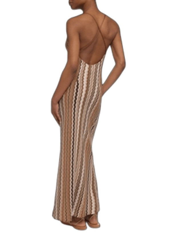 Saint Barth Chevron Pattern Maxi Dress With Deep V-Neck And Crisscross Straps