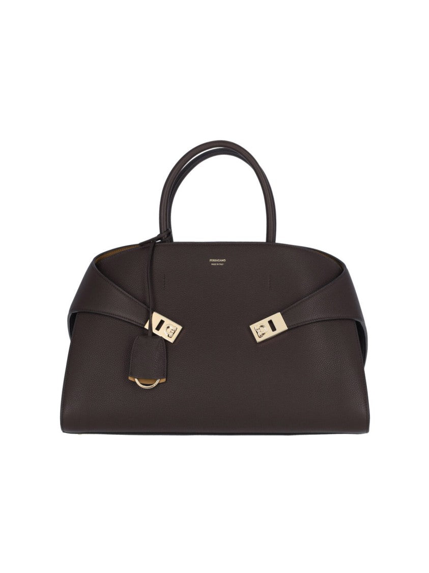 Ferragamo Structured Dark Brown Leather Handbag