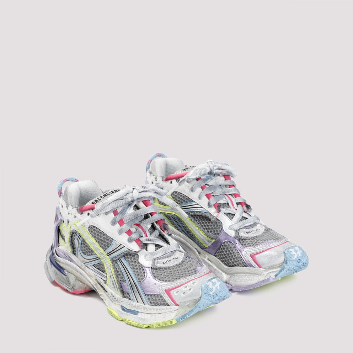 Balenciaga Multi-Layered Grey Mesh Sneakers With Vibrant Accents