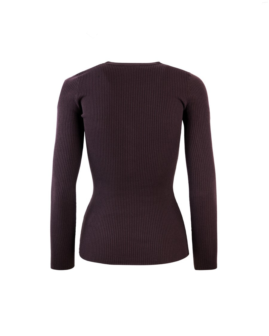 Elisabetta Franchi Ribbed Knit Top With Pocket Bordeaux