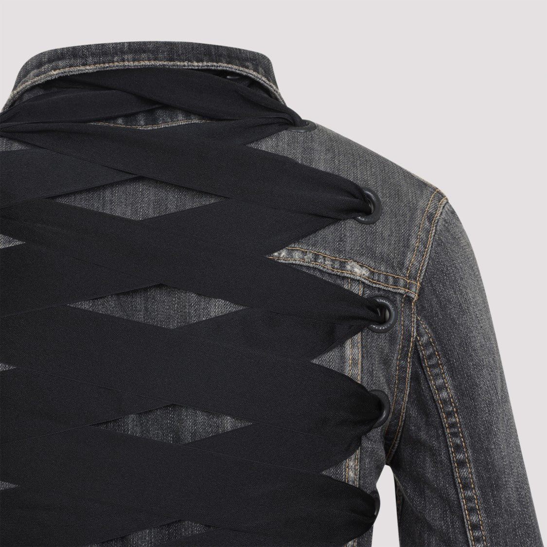 Balenciaga Cropped Grey Cotton Jacket With Lace-Up Back Detail
