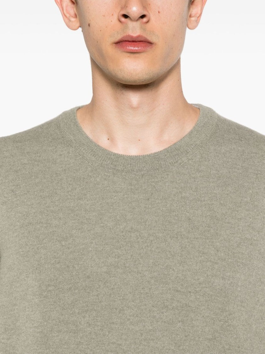 Brunello Cucinelli Light Olive Green Cashmere Sweater With Contrasting Trim