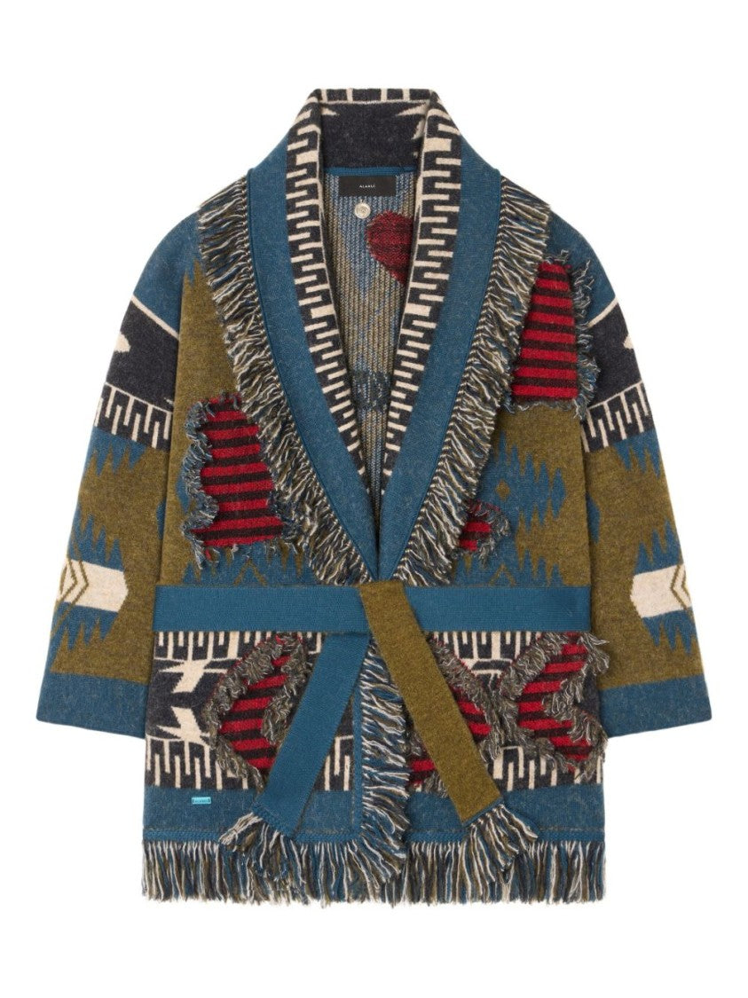Alanui Bold Eclectic Knit Sweater With Shawl Collar