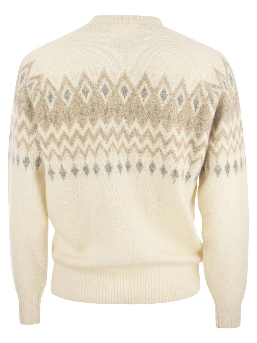 Brunello Cucinelli Icelandic Jacquard Buttoned Sweater In Alpaca, Cotton