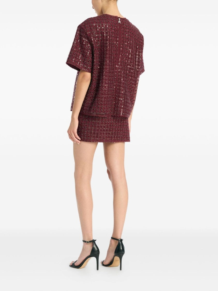 Rotate Sequin-Embellished Burgundy Mini Skirt