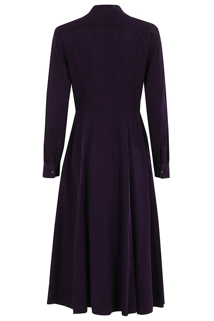 Aspesi Velvet Midi Dress With Mandarin Collar And Silhouette