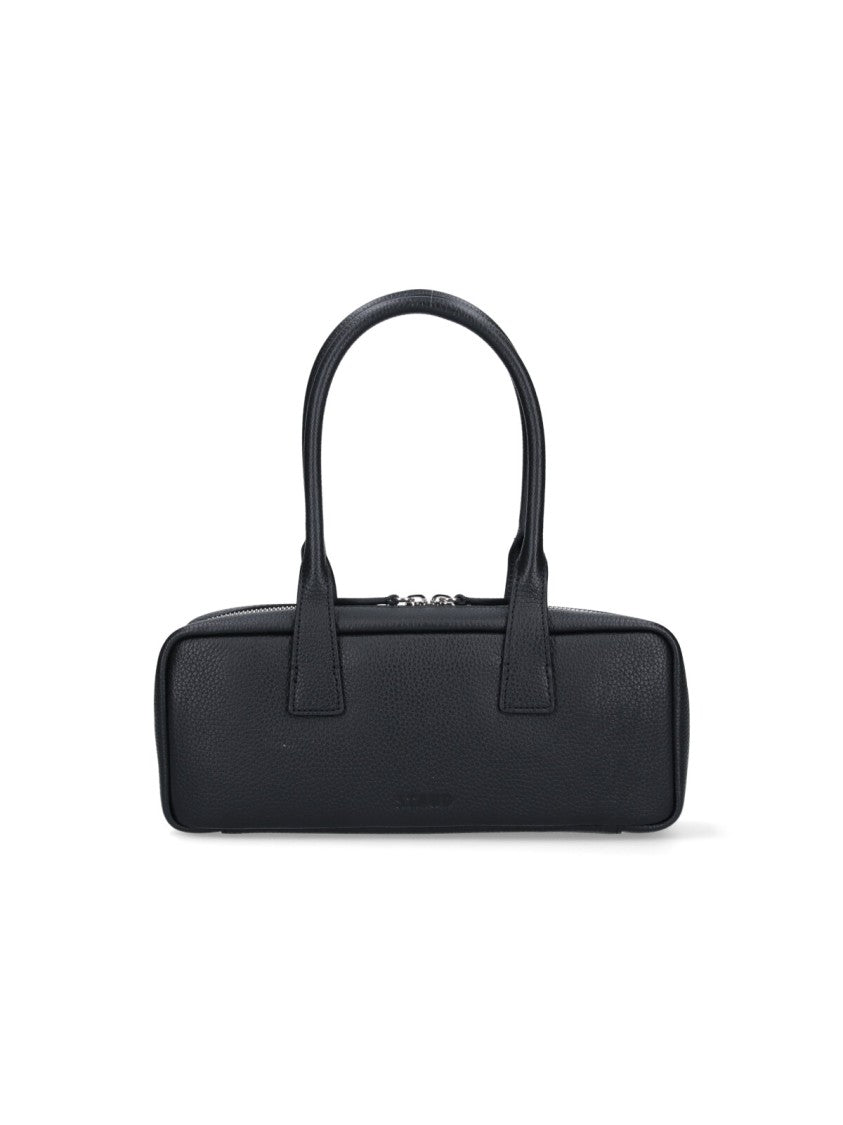 Staud Textured Black Leather Shoulder Bag With Dual Zip Closure